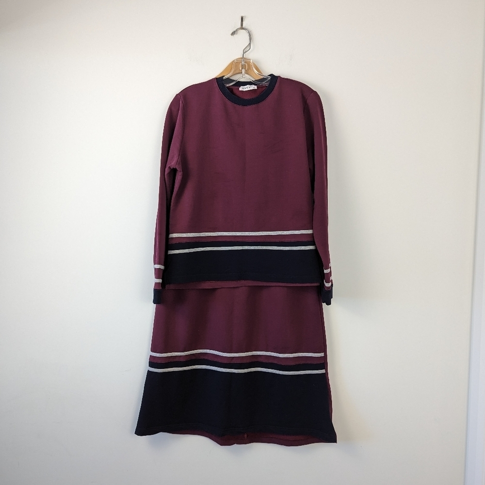 Women's BWEST Burgundy & Navy Striped Tunic and Skirt Set - Size 44